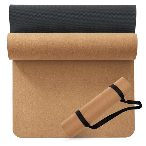 Umineux Cork Yoga Mat 1/4 & 2/5 Inch Thick 72 x 26 in | Thick Cork and TPE Non Slip Yoga Mats for Women Men, Sweat Proof, Sustainable, Great for Hot Yoga & Workouts - color: Brown, size: 6MM