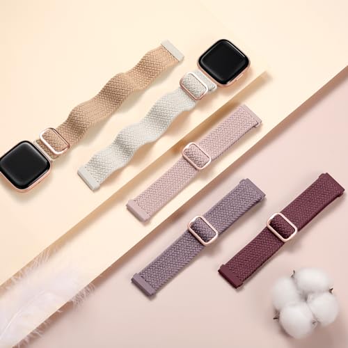 Maledan Braided Bands Compatible with Fitbit Versa 2 and Fitbit Versa for Women Men, Breathable Stretchy Bracelet Replacement Wrist Band for Versa 2/ Lite/ SE Strap, Apricot - color: 2-Lunar White