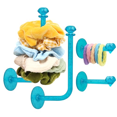 4Pcs Headband Holder Stand Scrunchie Organizer, Girls Hair Accessories Organizer Storage for Headband Hairband Hair Ties, Clear Glitter Adhesive Scrunchy Holder Scrunchie Storage - color: 4Packs Blue