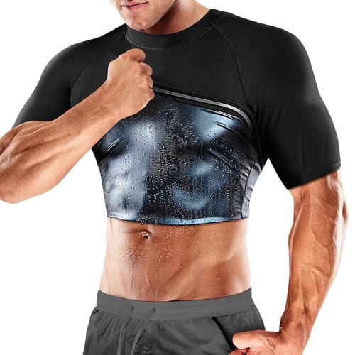 Cimkiz Men's Waist Trainer Sauna Suit Shirt, Gym & Exercise Compression Vest, Sweat-Boosting Workout Top - color: Blue, size: Small