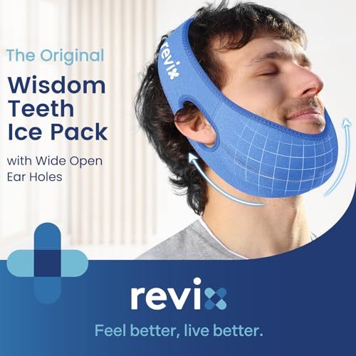 REVIX Face Ice Pack for Wisdom Teeth, 3D Sewing Ice Pack Head Wrap for TMJ Discomfort, Jaw Soreness, Dental Caries and Tooth Extraction, Extra Snug Fit with 4 Hot and Cold Pads, Blue - style: Blue-Pack 1