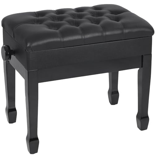 Adjustable Height Piano Bench with Storage, Heavy Duty Wooden Piano Stool Keyboard Bench with PU Leather Cushion, Black - color: Black Matte