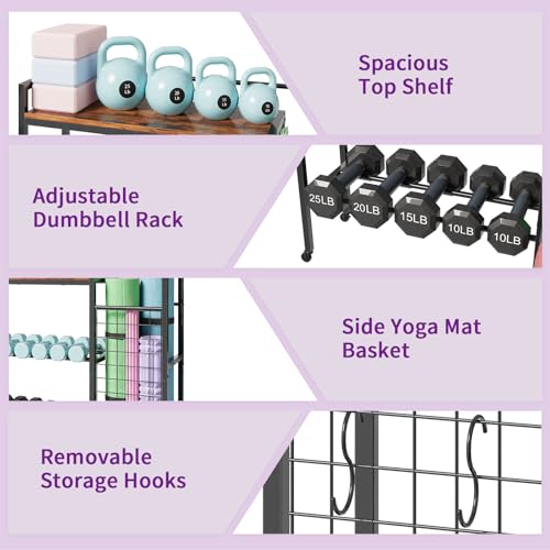HavenlyYouth Dumbbell Rack, Home Gym Weight Rack Storage, Adjustable Dumbbell Stand Organizer with Wheels, Holds Dumbbells, Kettlebells, Yoga Mats - size: 35"