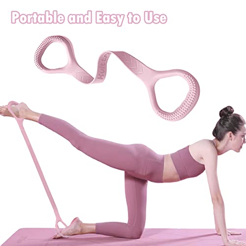 Figure 8 Resistance Band, Arm Back Shoulder Exercise Elastic Rope Stretch Fitness Band, Foot, Leg, Hand Stretcher, Arm Exerciser for Yoga Pilates Stretching Physical Therapy, Home Gym Workout - color: Pink with ring