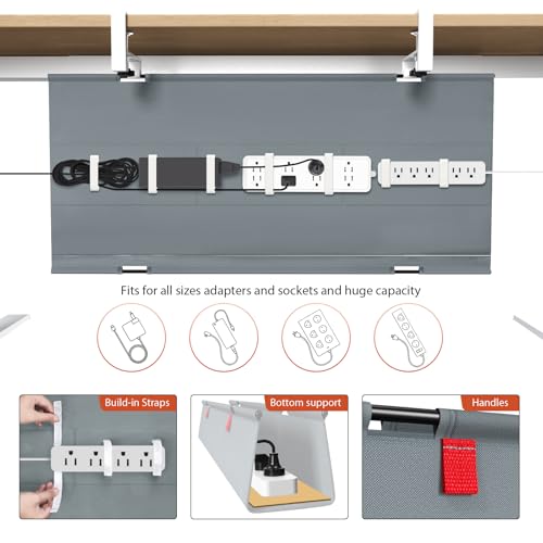 Univivi No Drill Under Desk Cable Management Tray, 36" Cord Organizer for Table, Clamp/Screw Mount Desk Cable Management, Premium Fabric Cable Management Tray for Office, Home - color: Grey, size: 36"L x 5.5"W