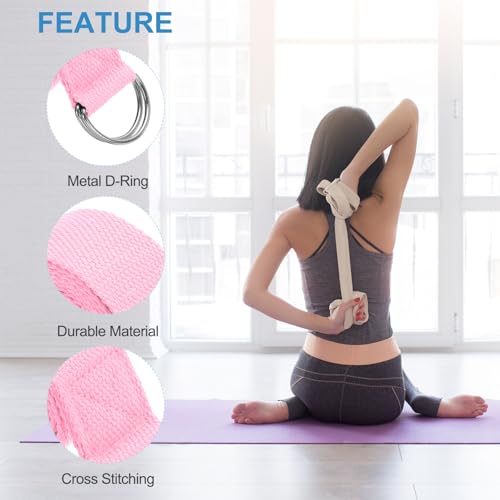 PATIKIL Yoga Strap for Stretching, Cotton Yoga Belt with Adjustable Metal D-Ring Buckle Stretch Band for Fitness Pilates - color: Pink