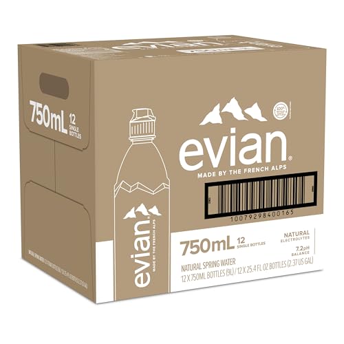 evian Natural Spring Water, 750 ml (25.36 fluid ounce) Water Bottle with Sports Cap, 12 Pack - size: 304.8 Fl Oz (Pack of 1)