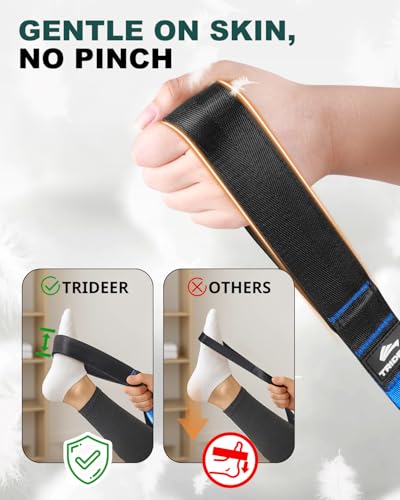 Trideer Non-Elastic Stretching Strap with Loops for Physical Therapy & Rehab, Knee Hip Leg ROM Post-Surgery, Yoga Strap for Stretching, Leg Lifter Strap Mobility Aid, Hamstring Calf Back - color: Blue