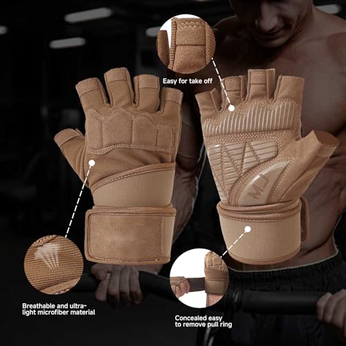 Mens Workout Gloves for Weight Lifting - Exercise Gloves for Men Women With Wrist Wrap Support, Palm Protection and Grips - Sport Daily Use - color: Brown, size: X-Large(8.2-8.6 in)