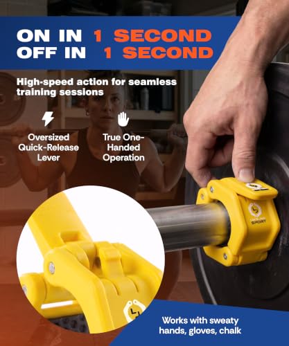 Lock-Jaw Barbell Collars Sport Olympic Barbell Clamps 2 Pcs – Heavy Duty Bar Clamps for 2” & 50mm Olympic Bars – Secure Weight Bar Clamps for Strength Training & Home Gym Accessories – Yellow - color: Yellow