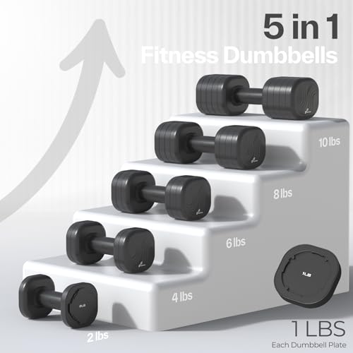 Adjustable Dumbbell Set of 2: Sportneer 4 in 1 Free Weights Dumbbells Set for Women, Hand Weights for Women at Home, Available in 5 lb × 2 and 10 lb × 2 Sets with Soft Rubber Handle for Home Gym Exercise Training - color: Twilight Black, size: 10lb × 2