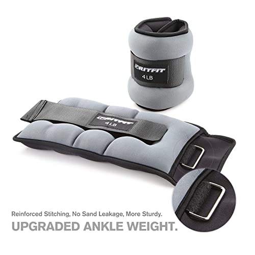 RitFit Ankle Weights - A Pair of 2/3/4/6/8/10 LBS, Wrist Weights with Adjustable Straps for Women & Men, Leg Weights for Walking, Running, Yoga, Gym, Workout, Physical Therapy - size: 8 lb Pair (4 lb Each)