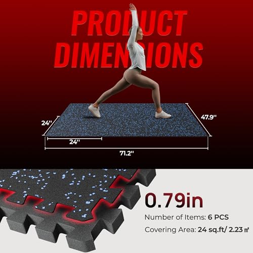 SUPERJARE 0.79'' Extra-Thick Exercise Equipment Mats, 6 Pcs 24 Sq Ft Rubber Top Floor Tiles with High Density EVA Foam, Interlocking Gym Flooring for Home Gym, Protective Workout Mat, Black/Blue - size: 6 Tiles (24 Sq Ft)