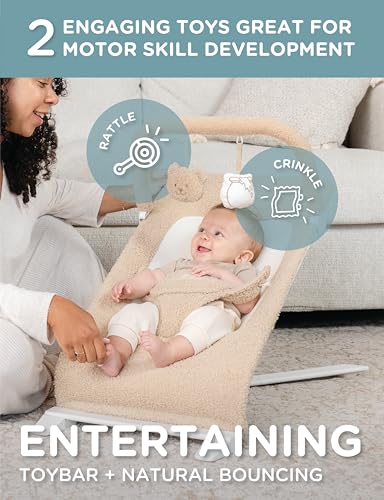 Baby Delight Alpine Deluxe Portable Bouncer | Infant | 0 – 6 Months | Tan Sherpa - color: Tan Sherpa