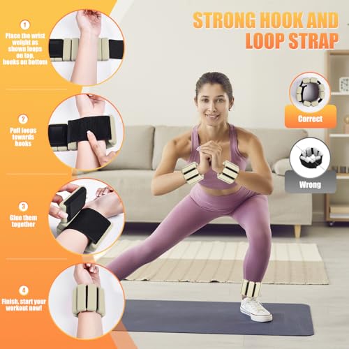 Ankle Weight Wrist Weight 2 Pack 1lb Each Adjustable | Arm and Leg Weight, Women and Men, Pilates Gym Yoga Aerobic, Strength Training - color: Beige
