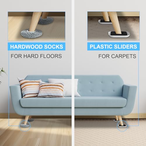 New Upgrade Furniture Movers Sliders - Multi-Surface Furniture Sliders | 4.3" Moving Sliders with Anti-Slip Groove - 8PCS Moving Pads and 8 Hardwood Socks - Protect Floor and Easily Move Furniture - size: 4.3in 8+8Pack