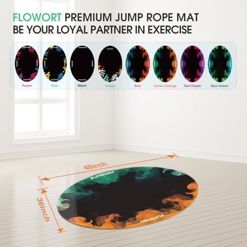 Cheete Jump Rope Mat Large Rubber Exercise Mat Indoor Outdoor Shock Absorbing Mat Non-Slip Oval Design for Floor & Rope Protection, Workout Mats for Home Gym Flooring - color: Green＆Orange