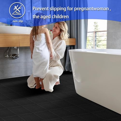 50 PCS Modular Interlocking Cushion Interlocking Floor Tiles with Hole Drainage Mat 10" x 10" Non Slip Pool Deck Mat Outdoor for Drain Deck Pool Patio Shower Kitchen Balcony (Black) - color: Black