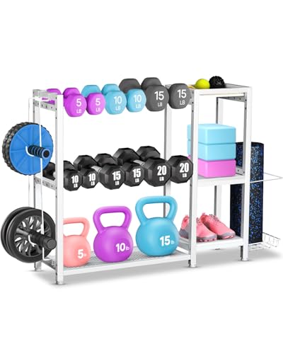 FHXZH Dumbbell Rack Stand Only - Adjustable Weight Rack for Home Gym, Heavy-Duty Weight Stand for Dumbbells Kettlebells - color: White
