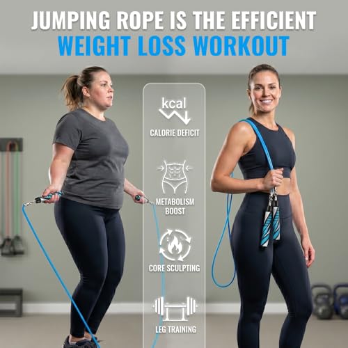 HEREROPE Weighted Jump Rope for Men Women Interchangeable 1/6lb 1/4lb 1/2lb Heavy Jump Rope- Adjustable Length, Tangle Free, Smooth Ball Bearing, Anti-slip Grip, Skipping Rope for Weight Loss - color: Inky, size: 9'7" XL - Fits Users 5'10"+