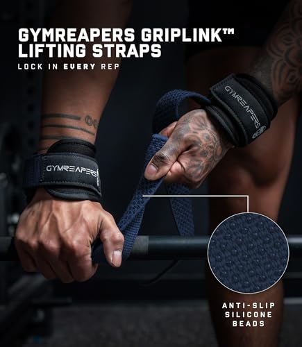 Gymreapers GripLink Lifting Straps – Heavy Duty D-Ring Weight Lifting Wrist Straps with Anti-Slip Silicone Grip Beads, Adjustable Support for Deadlifts, Powerlifting, Cable Machines & Gym Training - color: Navy