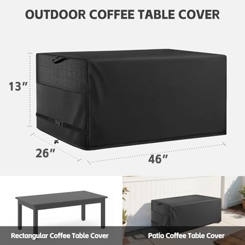 Patio Coffee Table Cover, Black, 46" L x 26" W x 13" H | Heavy Duty, Outdoor Waterproof, Rectangular Coffee Table - color: Black, size: 46"x 26"x 13"