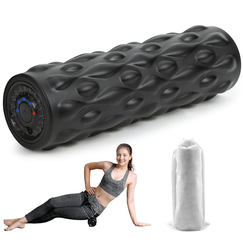 High-Density Vibrating Foam Roller Black with 4 Customizable Speeds for Deep Tissue Massage, Muscle Recovery and Pain Relief -Rechargeable with Portable Bag - color: Black