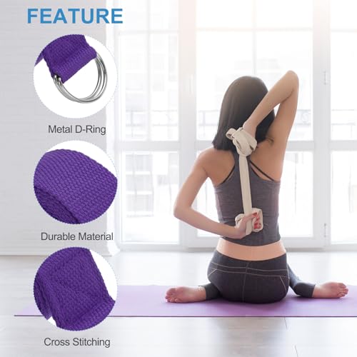PATIKIL Yoga Strap for Stretching, Cotton Yoga Belt with Adjustable Metal D-Ring Buckle Stretch Band for Fitness Pilates - color: Dark Purple
