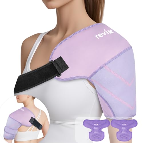 REVIX Shoulder Ice Pack Wrap & Brace for Rotator Cuff & Arm, 2 Gel Packs | Reusable Gel Shoulder Brace for Surgery Recovery, Rotator Cuff & Muscle Relief, for Men & Women, Purple - size: Medium, style: Purple, 2 Gel Packs+1 Shoulder Brace