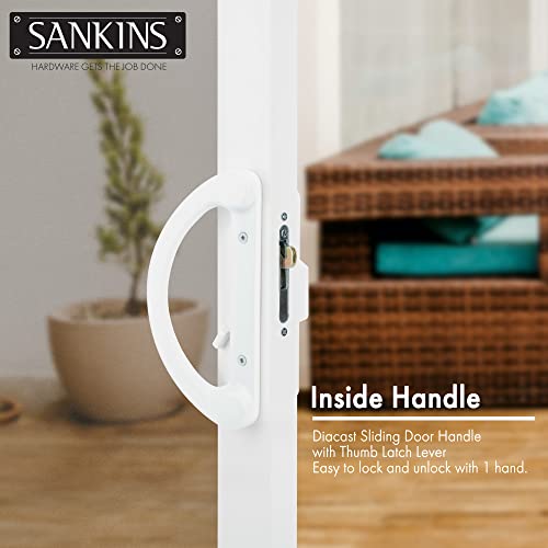 Sliding Patio Door Handle Pull Set, White Diecast Non-Keyed Gate Handle Set for Mortise Lock Style Glass Door, Replacement Handle for Sliding Glass Door Fits 3-15/16” Hole Spacing - color: White, size: Handle Set+Latch Lever