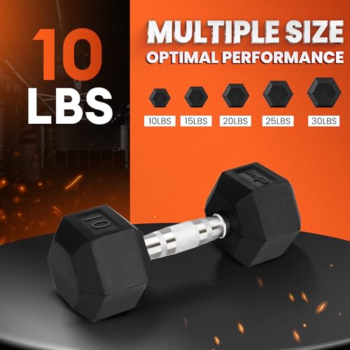 Yes4All Chrome Grip Encased Hex Dumbbells – Hand Weights With Anti-Slip 5-50 LBS Single - color: 10 Pounds - Single