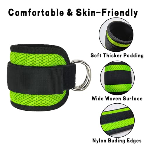 Fitness Ankle Straps for Cable Machines, 2 Pack Comfortable Adjustable Padded Ankle Wrist Cuffs, Kickback Glute Workouts for Men Women, D-Ring Leg Straps with Neoprene Padding - color: yy-Green