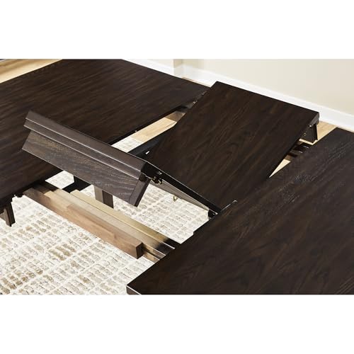 Signature Design by Ashley Wood Counter Height Extendable Dining Table | Durable hardwood & oak veneers, Space-saving 18-inch self-storing butterfly leaf, Seats up to 8 guests, Haddigan Series - color: Dark Brown, style: Counter Height Table