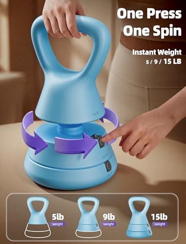 Adjustable Kettlebell, 5lb 9lb 15lb Kettlebell Weights Set, Ergonomic Design & Wide-Handle for Home Gym, Full-Body Workouts Strength Training and Weight Loss, Good for Men Women & Beginners - color: Blue