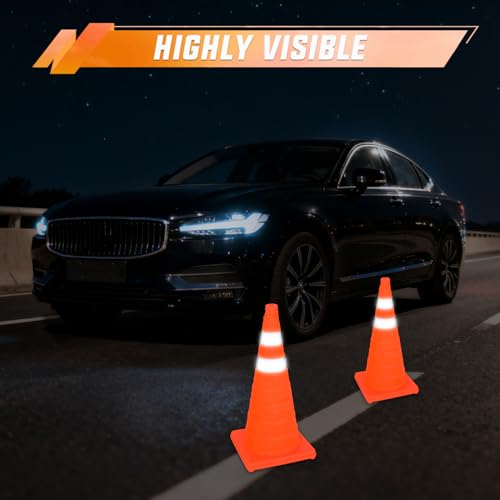 Nilight 28 Inch Collapsible Traffic Safety Cones 4 Pack - Bright Orange Parking Cones with Reflective Collars for Roadside Emergency, Parking, Driving Practice - size: 28 Inch