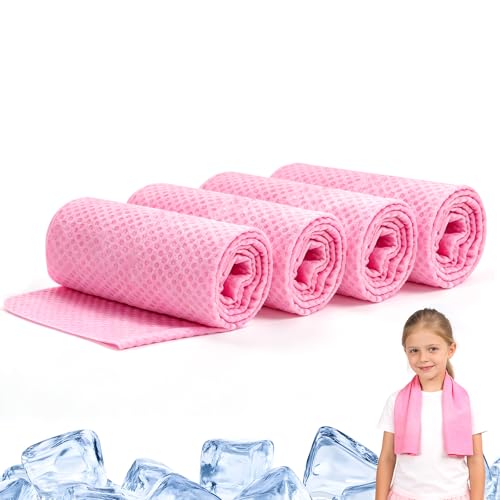 BobbleT Kids PVA Cooling Towels 4 Pack (30"x9") - Mini Instant Ice Cooling Towels for Neck & Face with UPF 50+ Sun Protection, Reusable Summer Heat Relief for Outdoor Activities, Pink - color: Pink