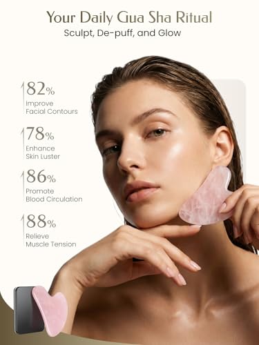 Pink Stone Gua Sha Facial Tools, Guasha Tool for Face Acupuncture Therapy Trigger Point Treatment, Gua Sha Scraping Massage Tool - color: Pink