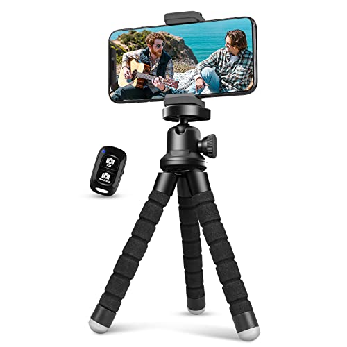 Aureday Phone Tripod, Flexible Tripod for iPhone and Android Cell Phone, Come with Wireless Remote and Clip for Video Recording/Vlogging/Selfie - color: Black