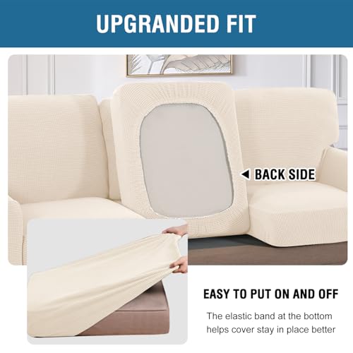H.VERSAILTEX Multi-Pieces Chair Covers Stretch Couch Covers Form Fitted Seat and Back Cushions Covers (1 Seat Cover Plus 1 Back Cusion Cover, Bonus 2 Armrest Covers), Cream - color: Cream, size: 1 SEAT COVER + 1 BACK COVER+ 2 ARMREST COVERS