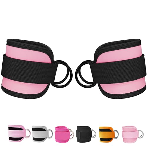 Fitness Ankle Straps for Cable Machines, 2 Pack Comfortable Adjustable Padded Ankle Wrist Cuffs, Kickback Glute Workouts for Men Women, D-Ring Leg Straps with Neoprene Padding - color: black-pink