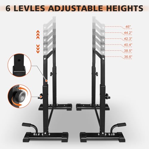 Dip Station Set, 6 Level Adjustable Pull Up Bars, 1200lbs Heavy Duty Parallettes Bars, Dip Station for Full Body Workout Fitness