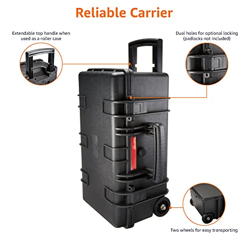 Amazon Basics Hard Protective Camera Case with Wheels, Large, Black, 22"L x 14"W x 9.8"H - size: Large