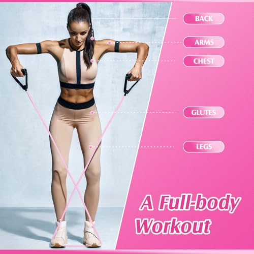 Shappy 10 Pcs Resistance Bands with Handles Exercise Stretch Bands for Exercise Woman Man Training Physical Therapy Workouts Fitness - color: Pink
