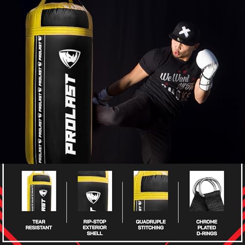 4Ft XL 135Lb Heavy Punching Kicking Bag for Adults, Boxing, MMA, Martial Arts, Muay Thai, Strength Training Equipment - color: Black / Yellow, size: Unfilled