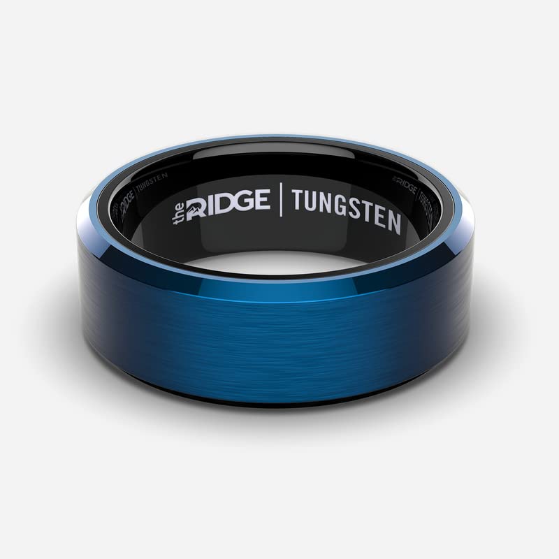 The Ridge Tungsten Rings For Men - Mens Wedding Band - Strong, Durable, and Scratch-Resistant Beveled Ring With Silicone Band - color: Alpine Navy
