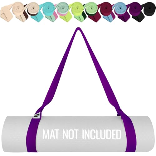 TECEUM Yoga Mat Strap – Extra Soft & Thick Cotton Carrier for All Mats | Adjustable Skin-friendly & Non-Slip Mat Holder Sling in 30+ Colors [Mat Not Included] - color: Deep Purple, size: 64 IN
