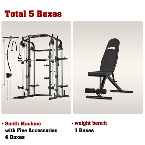 Smith Machine, Multifunctional Power Cage Rack with Smith Bar and Cable Pulley System, and LAT Pull Down Machine for Home Gym… - style: Power Cage with Benches