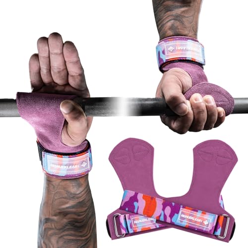 MANUEKLEAR Gym Straps Weight Lifting, Double Leather Lifting Straps for Men Deadlift with Cushion Wrist Loop, Gym Lifting Wrist Wraps for Weightlifting - color: One Size - Purple
