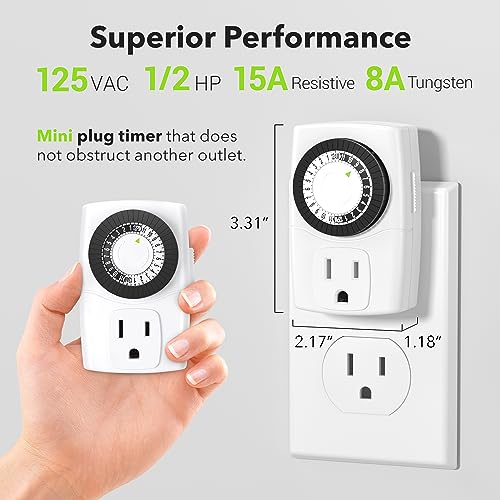 BN-LINK BND-60/U47 Indoor Mini 24-Hour Mechanical Outlet Timer, 3-Prong, 2-Pack - size: 3-Prong, 2-Pack, 1 Outlet, Mini