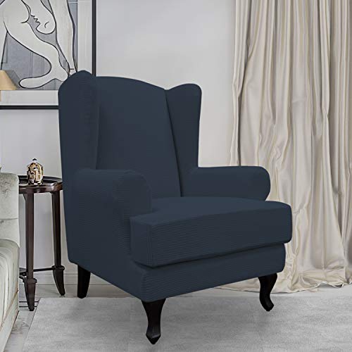 Easy-Going Stretch Wingback Chair Sofa Slipcover 2-Piece Sofa Cover Furniture Protector Couch Soft with Elastic Bottom, Spandex Jacquard Fabric Small Checks Dark Blue - color: Dark Blue